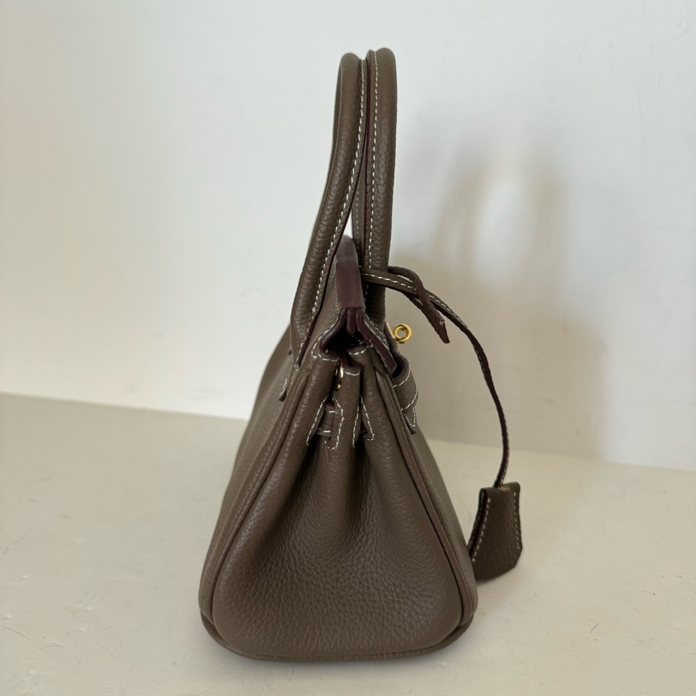 *NO STRAP | Taupe Mini 20 Leather Top Handle w/ Gold Structured Satchel Bag C3 - Picture 10 of 17